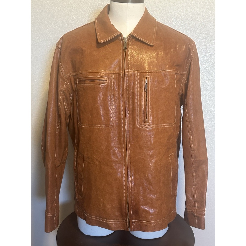 The Territory Ahead Leather Jacket Men's Brown Moto Cafe Racer Biker Large